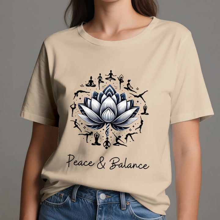 Camiseta de algodón Olivenorma "PEACE & BALANCE" Lotus Yoga - image 11