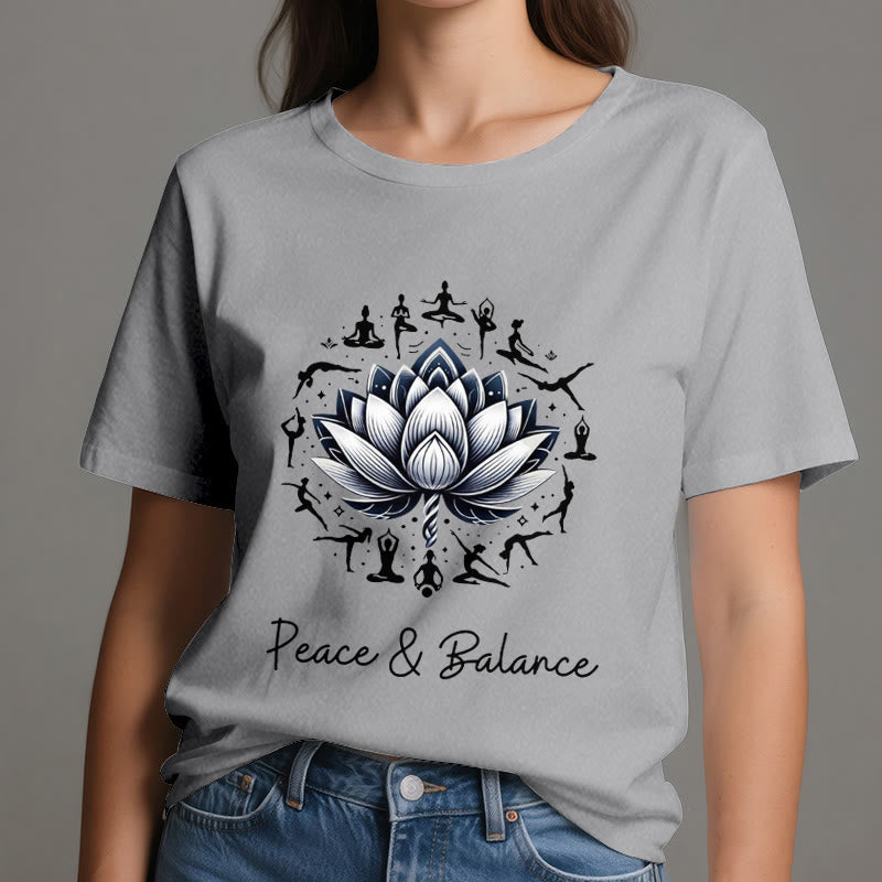 Camiseta de algodón Olivenorma "PEACE & BALANCE" Lotus Yoga - image 9