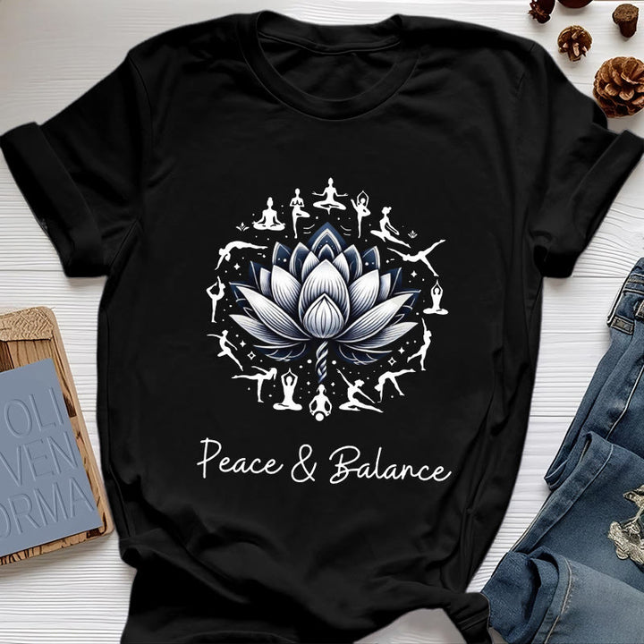 Camiseta de algodón Olivenorma "PEACE & BALANCE" Lotus Yoga - Negro - 2XL - image 6