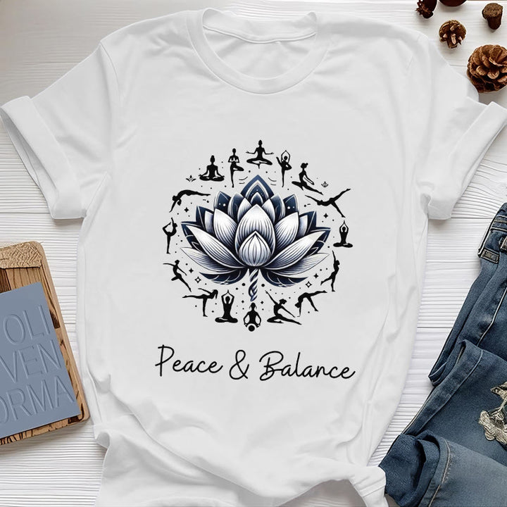 Camiseta de algodón Olivenorma "PEACE & BALANCE" Lotus Yoga - Blanco - 2XL - image 1