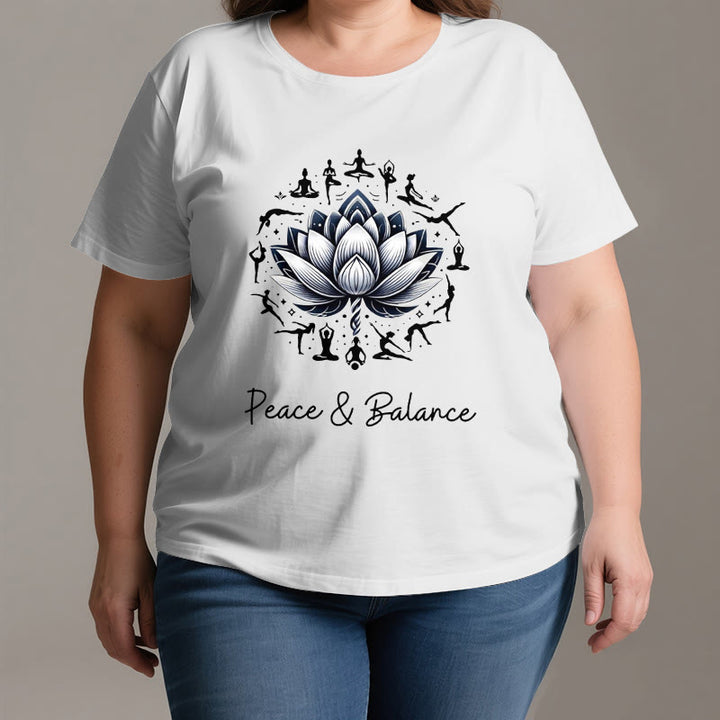 Camiseta de algodón Olivenorma "PEACE & BALANCE" Lotus Yoga - image 3