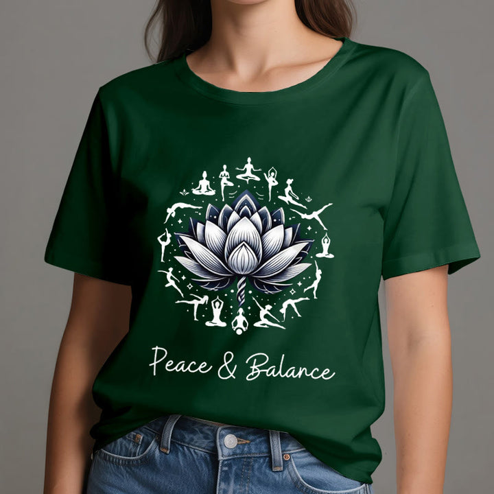 Camiseta de algodón Olivenorma "PEACE & BALANCE" Lotus Yoga - image 21