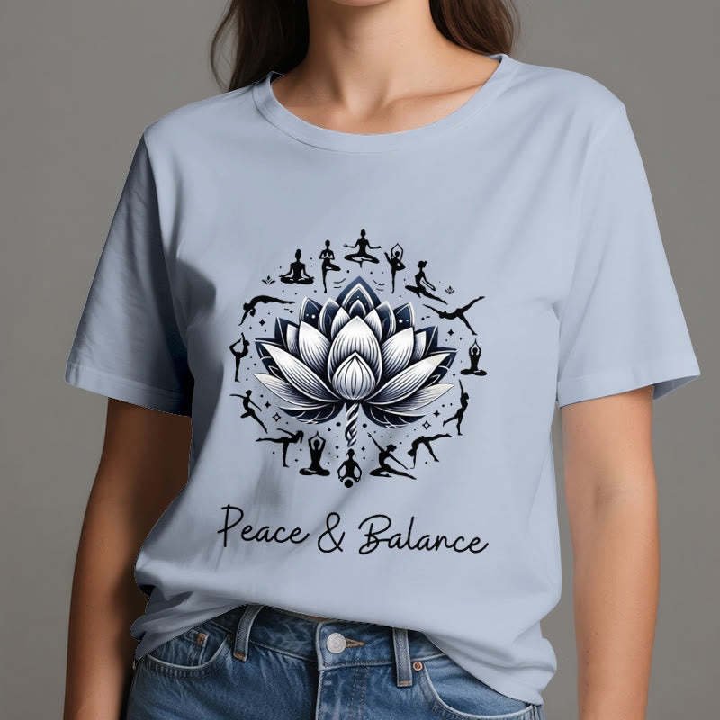 Camiseta de algodón Olivenorma "PEACE & BALANCE" Lotus Yoga - image 13
