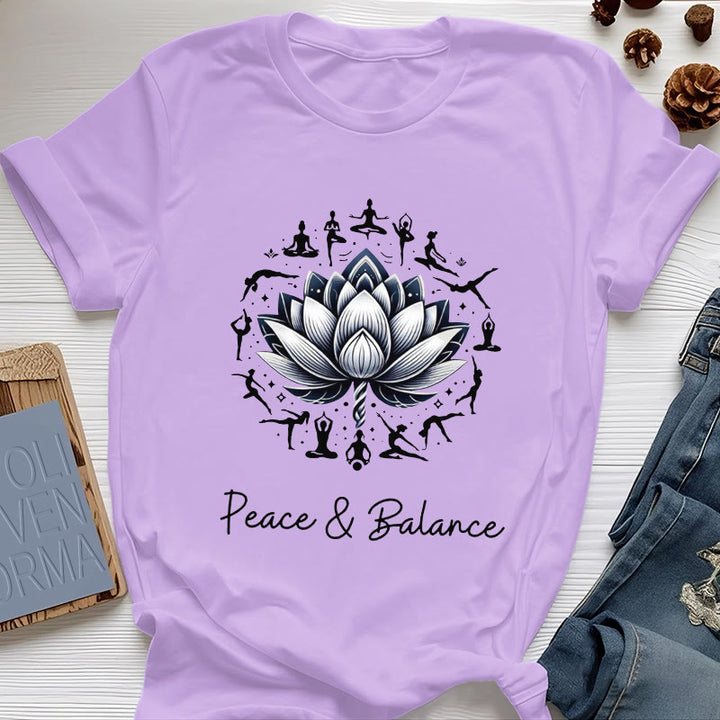 Camiseta de algodón Olivenorma "PEACE & BALANCE" Lotus Yoga - Púrpura - 2XL - image 16