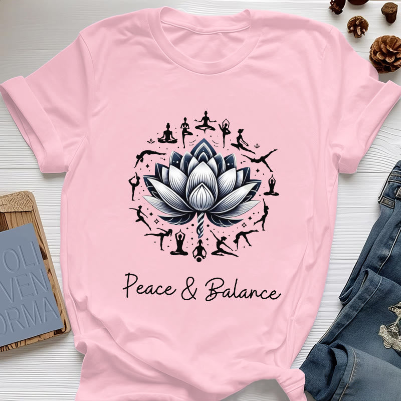 Camiseta de algodón Olivenorma "PEACE & BALANCE" Lotus Yoga - Rosa - 2XL - image 14