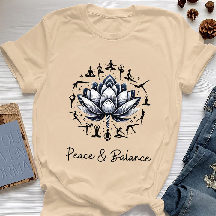 Camiseta de algodón Olivenorma "PEACE & BALANCE" Lotus Yoga - Amarillo - 2XL - image 10