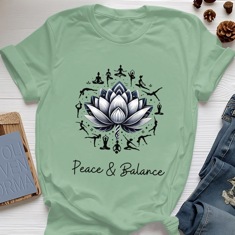 Camiseta de algodón Olivenorma "PEACE & BALANCE" Lotus Yoga - Verde claro - 2XL - image 18