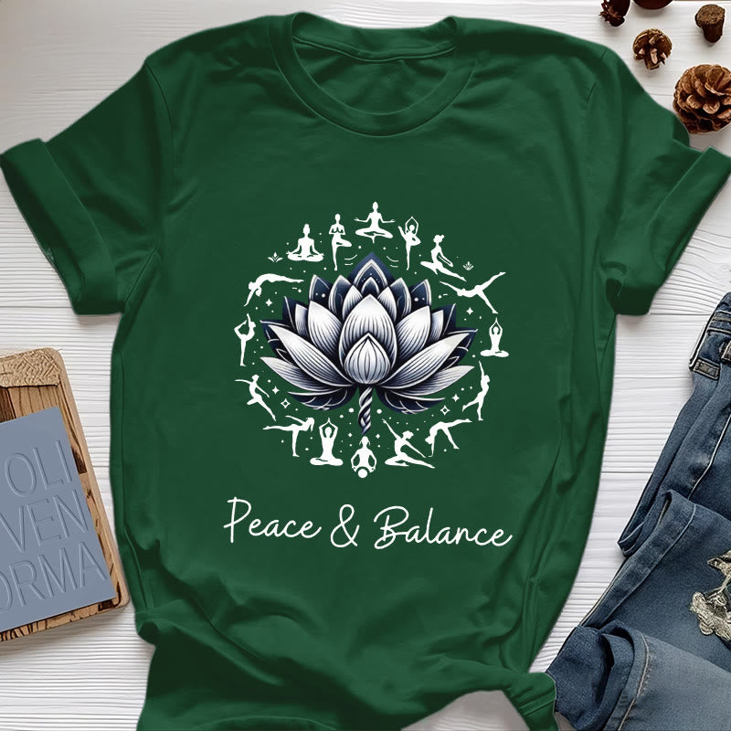 Camiseta de algodón Olivenorma "PEACE & BALANCE" Lotus Yoga - Verde oscuro - 2XL - image 20