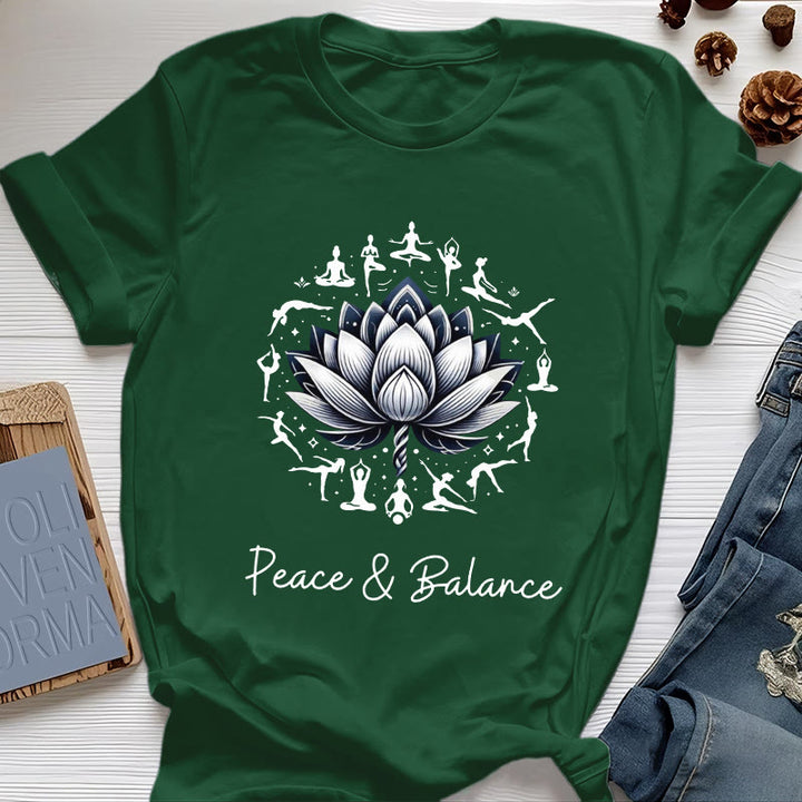Camiseta de algodón Olivenorma "PEACE & BALANCE" Lotus Yoga - Verde oscuro - 2XL - image 20