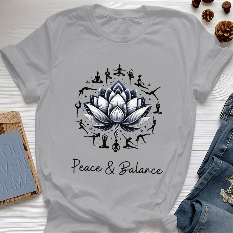 Camiseta de algodón Olivenorma "PEACE & BALANCE" Lotus Yoga - Gris - 2XL - image 8