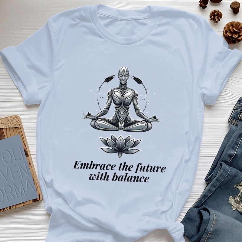 Camiseta espiritual Lotus de Olivenorma "ABRAZA EL FUTURO CON EQUILIBRIO" - Azul - 2XL - image 12