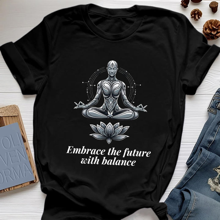 Camiseta espiritual Lotus de Olivenorma "ABRAZA EL FUTURO CON EQUILIBRIO" - Negro - 2XL - image 6