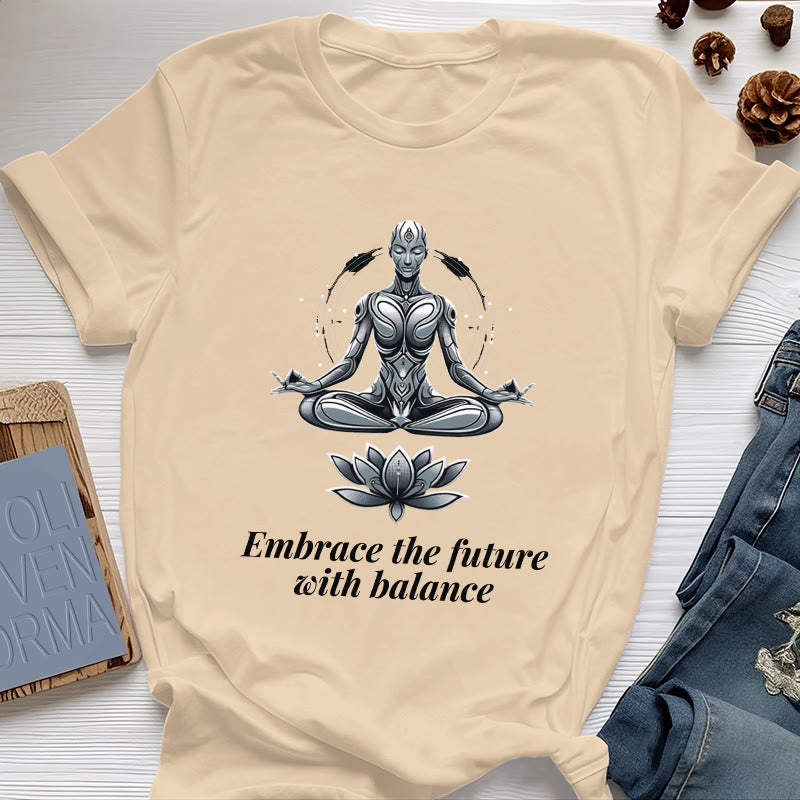 Camiseta espiritual Lotus de Olivenorma "ABRAZA EL FUTURO CON EQUILIBRIO" - Amarillo - 2XL - image 10