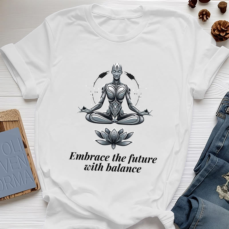 Camiseta espiritual Lotus de Olivenorma "ABRAZA EL FUTURO CON EQUILIBRIO" - Blanco - 2XL - image 1