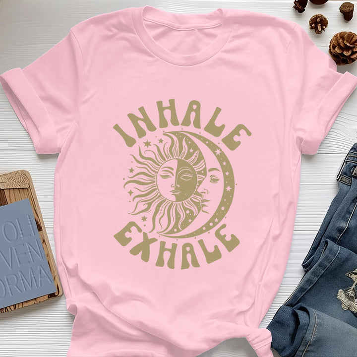 Camiseta espiritual "Inhala, exhala" de Olivenorma , Sol y Luna - Rosa - 2XL - image 12