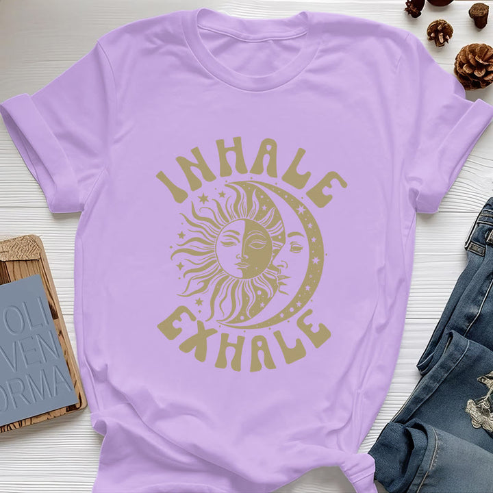 Camiseta espiritual "Inhala, exhala" de Olivenorma , Sol y Luna - Púrpura - 2XL - image 16