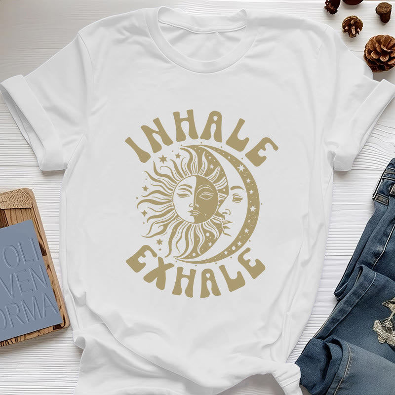 Camiseta espiritual "Inhala, exhala" de Olivenorma , Sol y Luna - Blanco - 2XL - image 6