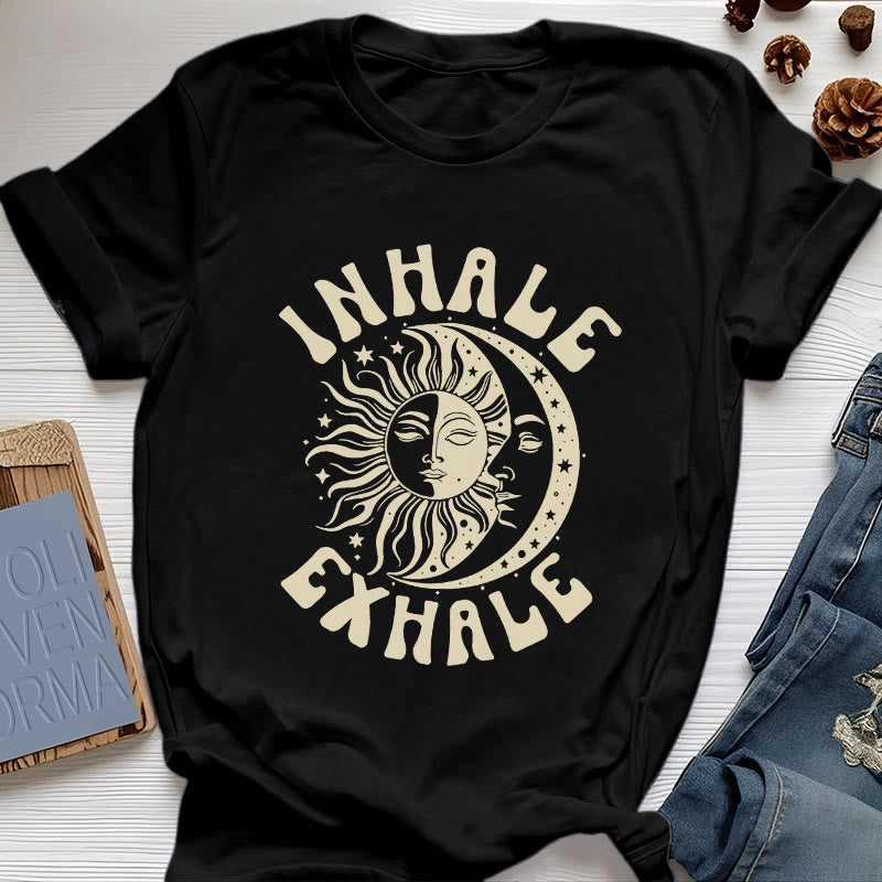 Camiseta espiritual "Inhala, exhala" de Olivenorma , Sol y Luna - Negro - 2XL - image 8