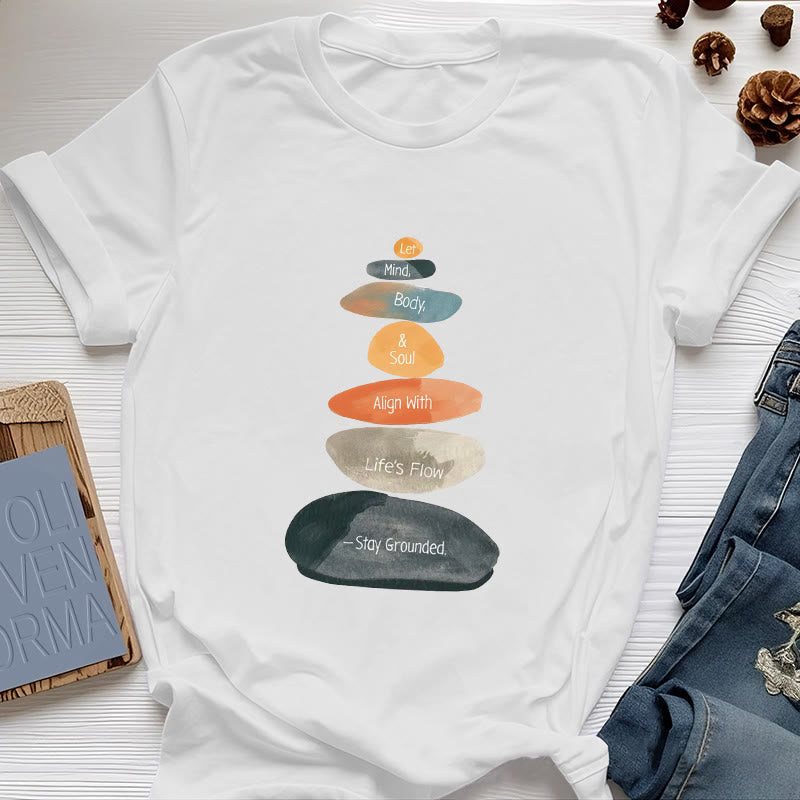 Camiseta espiritual ligera de algodón "Mantente en la Tierra" de Olivenorma - Blanco - 2XL - image 1