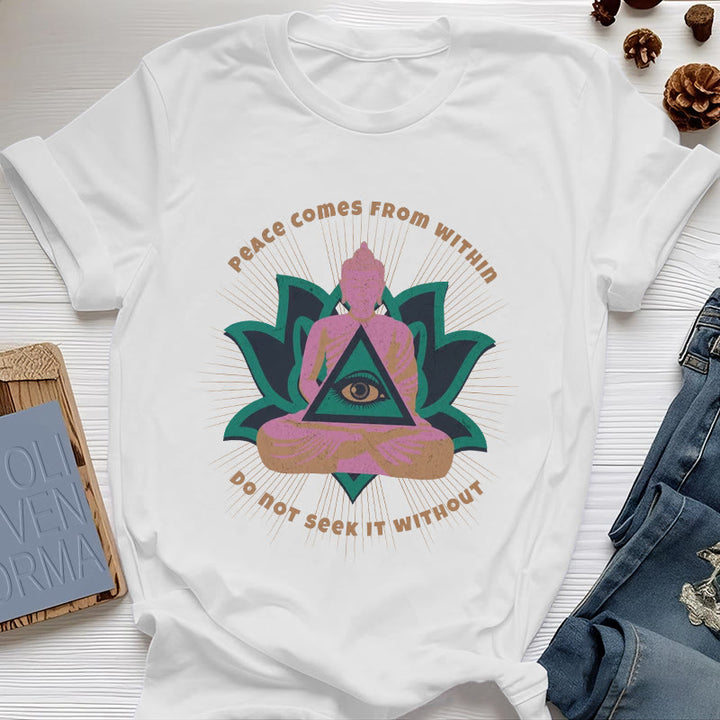 Olivenorma "La paz viene de dentro" Camiseta espiritual Buda Loto - Blanco - 2XL - image 6