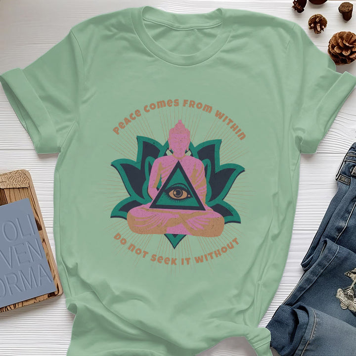 Olivenorma "La paz viene de dentro" Camiseta espiritual Buda Loto - Verde claro - 2XL - image 18