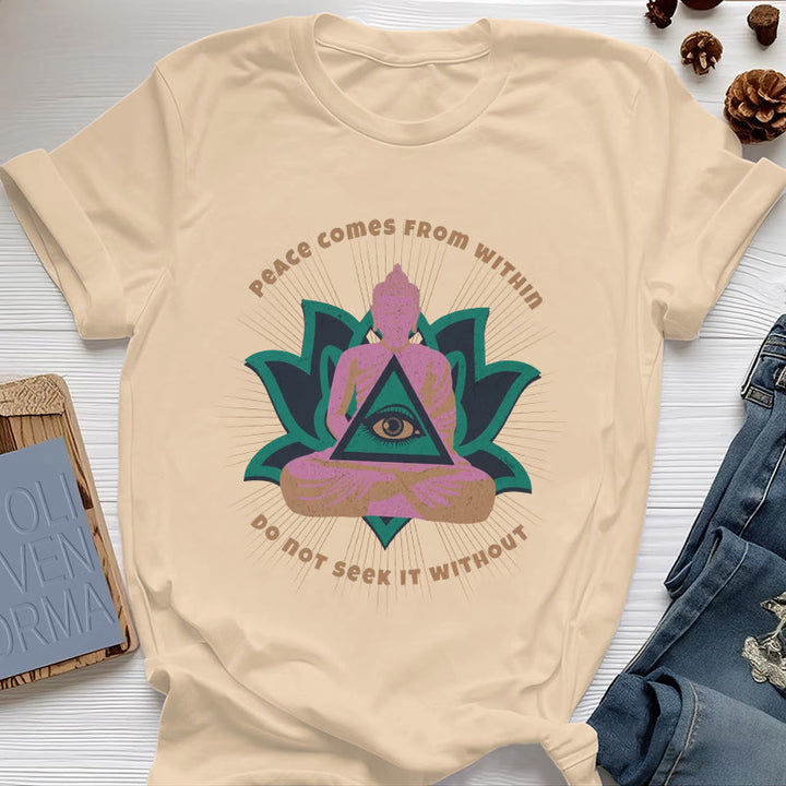 Olivenorma "La paz viene de dentro" Camiseta espiritual Buda Loto - Amarillo - 2XL - image 10