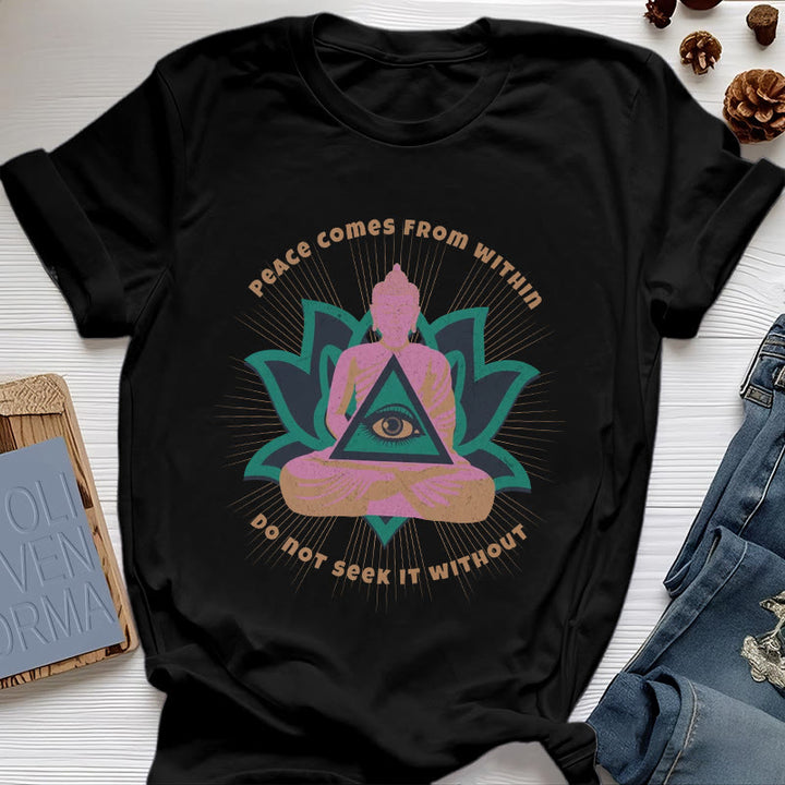 Olivenorma "La paz viene de dentro" Camiseta espiritual Buda Loto - Negro - 2XL - image 8