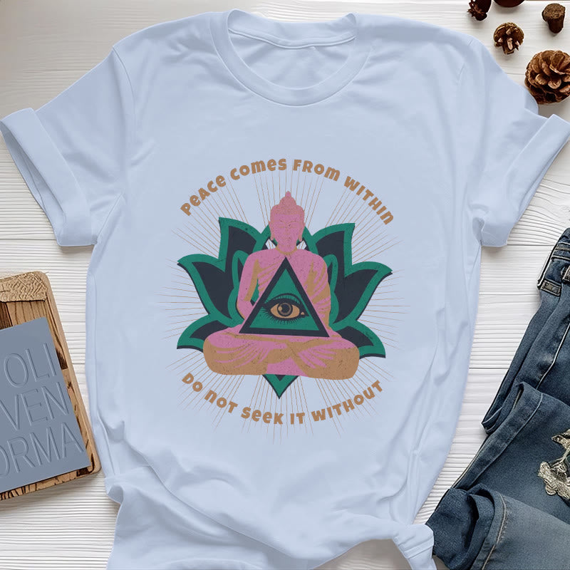 Olivenorma "La paz viene de dentro" Camiseta espiritual Buda Loto - Azul - 2XL - image 12