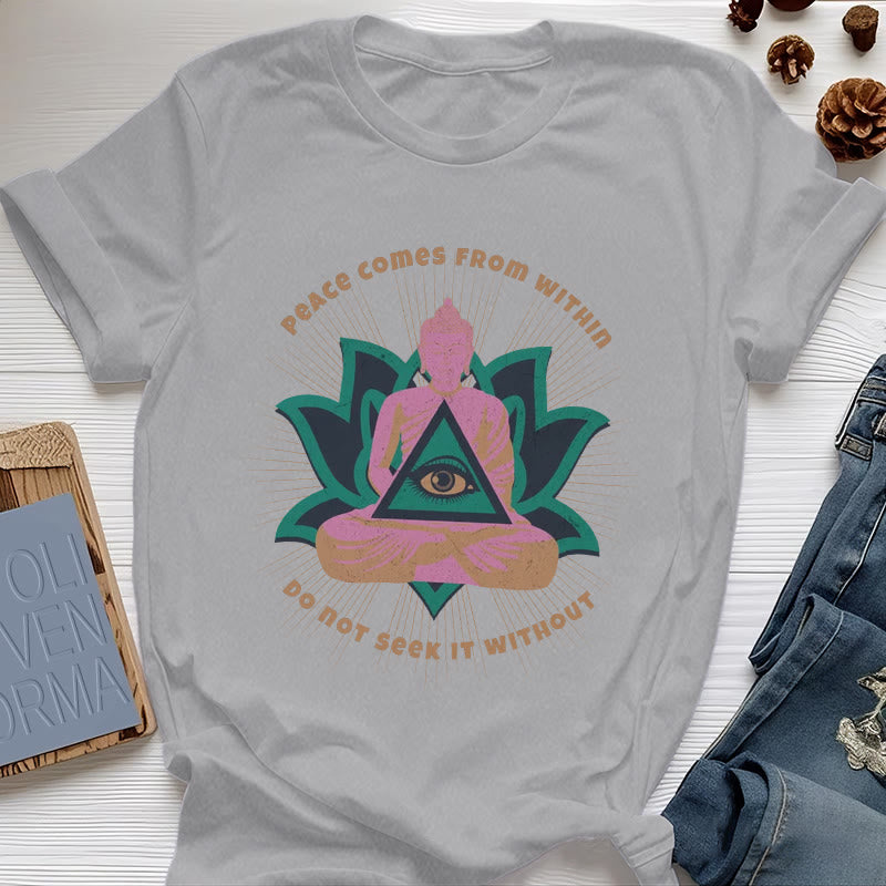 Olivenorma "La paz viene de dentro" Camiseta espiritual Buda Loto - Gris - 2XL - image 1
