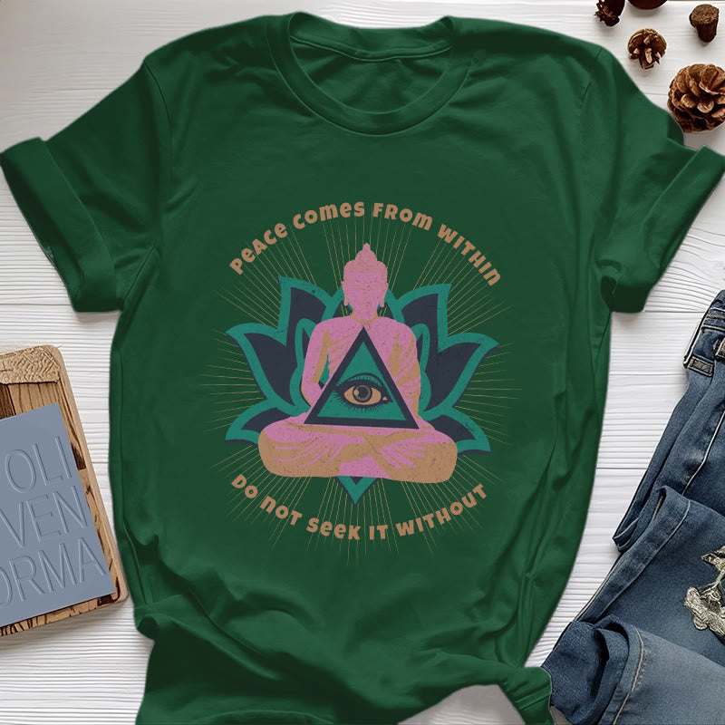 Olivenorma "La paz viene de dentro" Camiseta espiritual Buda Loto - Verde oscuro - 2XL - image 20