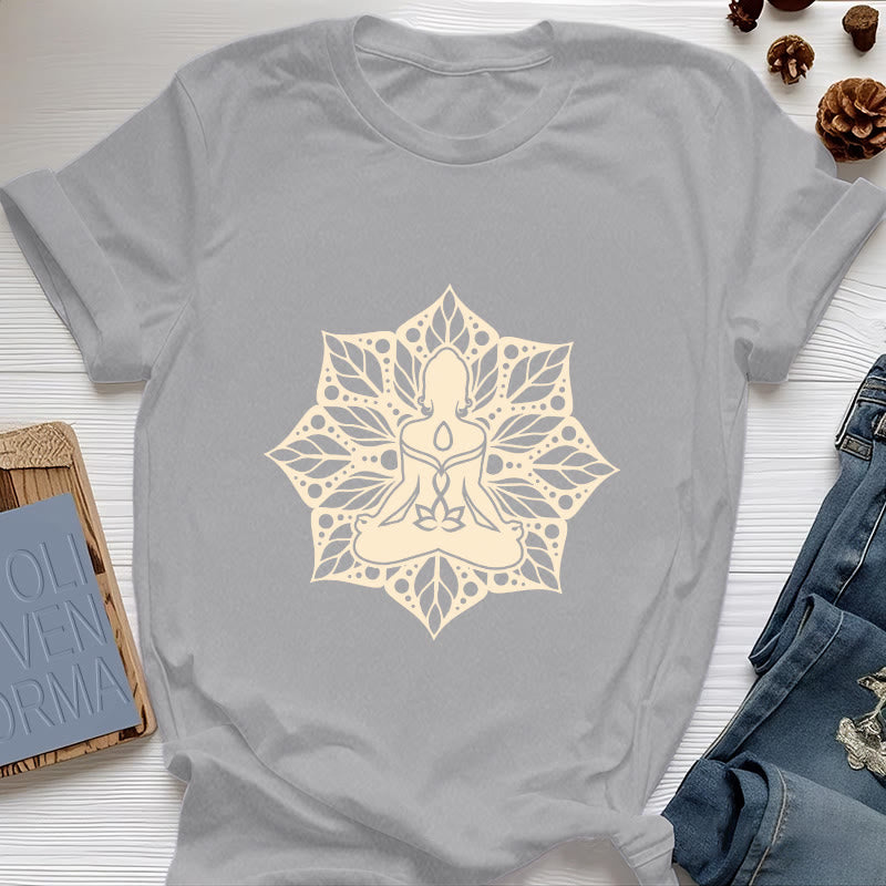 Camiseta de yoga y meditación floral Olivenorma Medala - Gris - 2XL - image 1