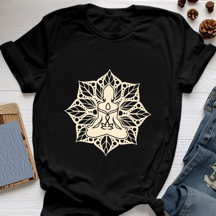 Camiseta de yoga y meditación floral Olivenorma Medala - Negro - 2XL - image 8