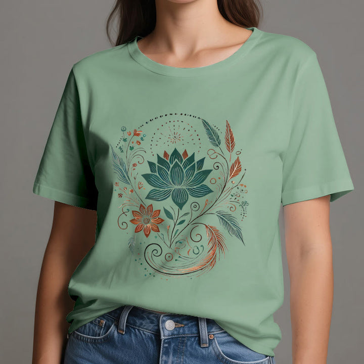 Camiseta de yoga de algodón con flores y hojas de loto de Olivenorma - image 19