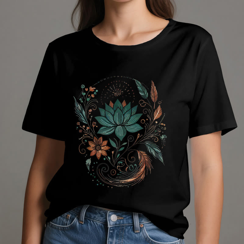 Camiseta de yoga de algodón con flores y hojas de loto de Olivenorma - image 9