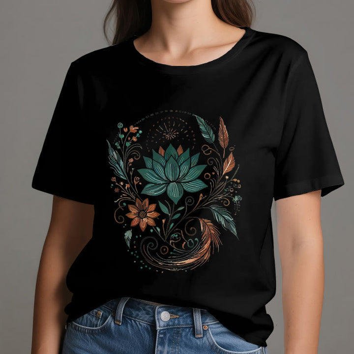 Camiseta de yoga de algodón con flores y hojas de loto de Olivenorma - image 9