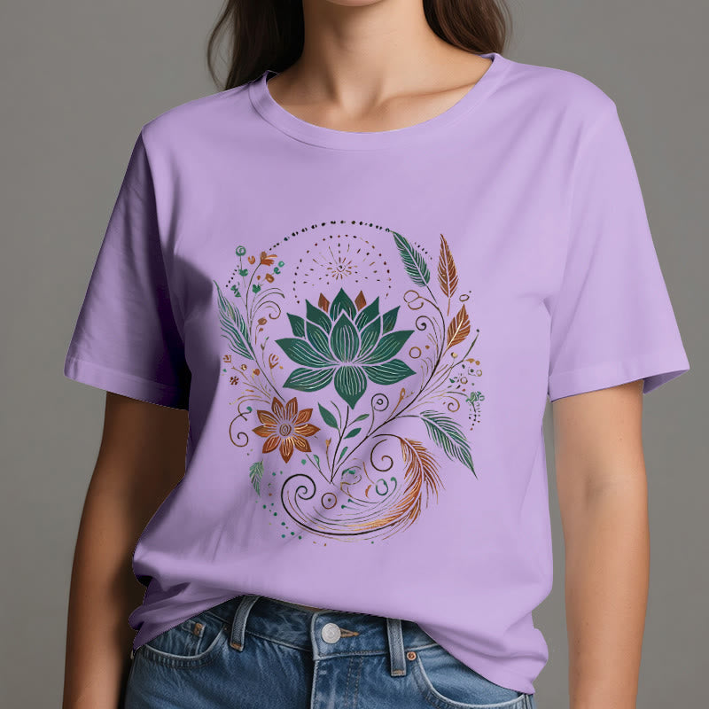 Camiseta de yoga de algodón con flores y hojas de loto de Olivenorma - image 17