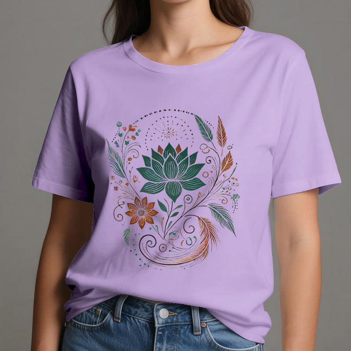 Camiseta de yoga de algodón con flores y hojas de loto de Olivenorma - image 17