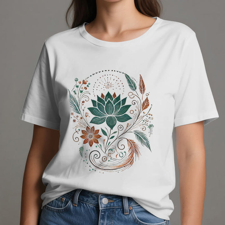 Camiseta de yoga de algodón con flores y hojas de loto de Olivenorma - image 7