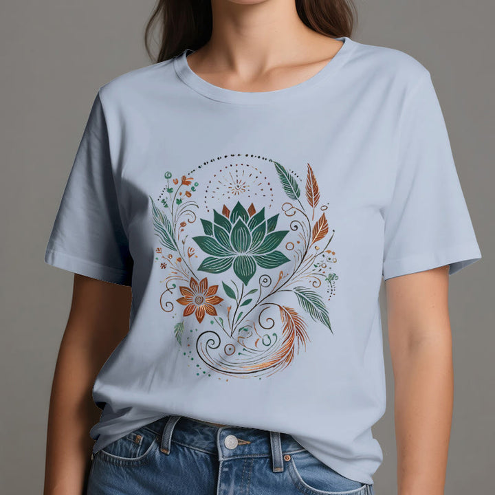 Camiseta de yoga de algodón con flores y hojas de loto de Olivenorma - image 2