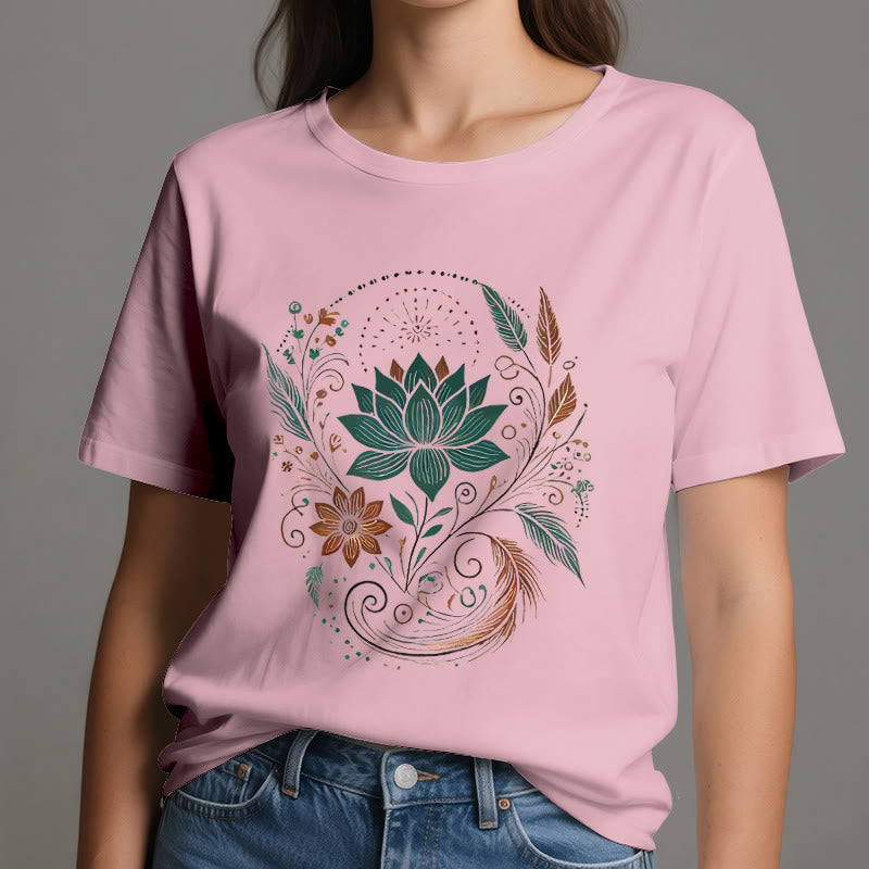 Camiseta de yoga de algodón con flores y hojas de loto de Olivenorma - image 15