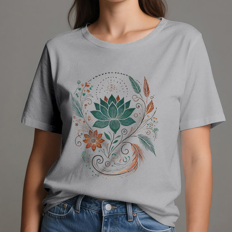 Camiseta de yoga de algodón con flores y hojas de loto de Olivenorma - image 11