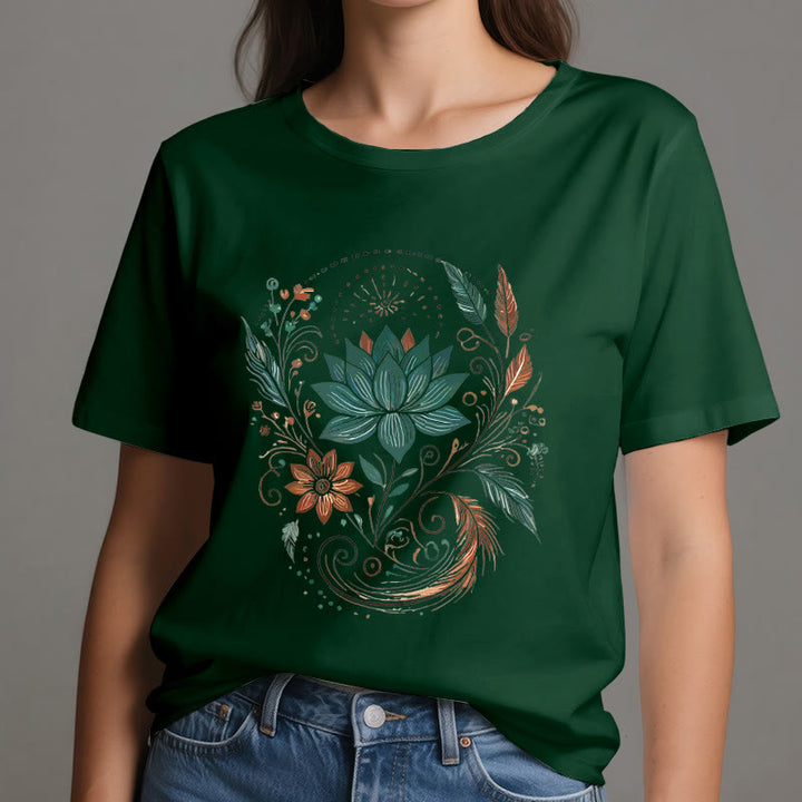 Camiseta de yoga de algodón con flores y hojas de loto de Olivenorma - image 21