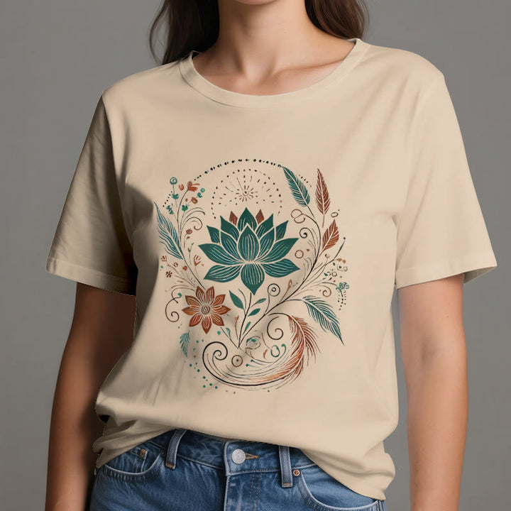 Camiseta de yoga de algodón con flores y hojas de loto de Olivenorma - image 13