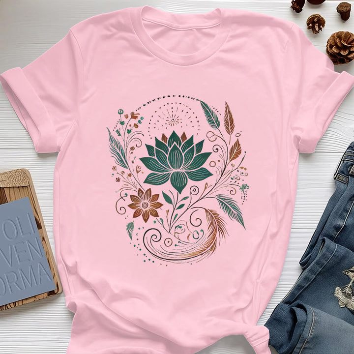 Camiseta de yoga de algodón con flores y hojas de loto de Olivenorma - Rosa - 2XL - image 14