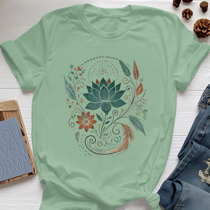 Camiseta de yoga de algodón con flores y hojas de loto de Olivenorma - Verde claro - 2XL - image 18