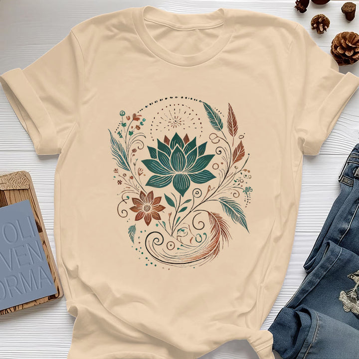 Camiseta de yoga de algodón con flores y hojas de loto de Olivenorma - Amarillo - 2XL - image 12