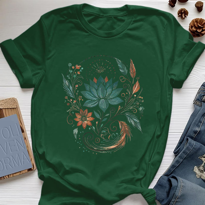 Camiseta de yoga de algodón con flores y hojas de loto de Olivenorma - Verde oscuro - 2XL - image 20