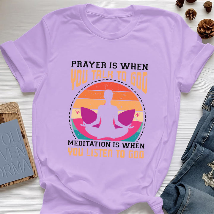Olivenorma "La meditación es escuchar a Dios" Camiseta de yoga espiritual - Púrpura - 2XL - image 16