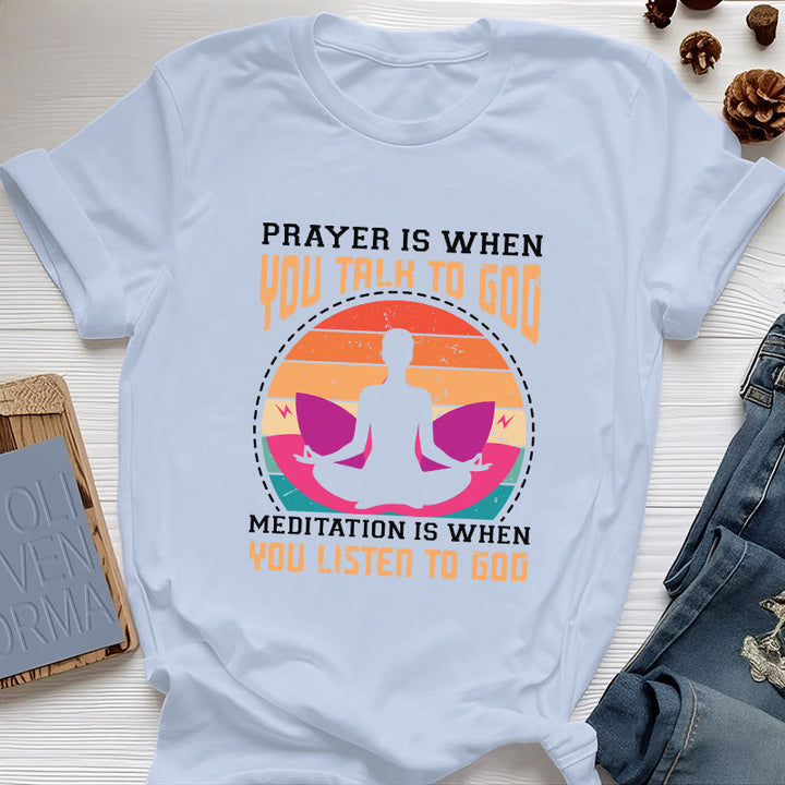 Olivenorma "La meditación es escuchar a Dios" Camiseta de yoga espiritual - Azul - 2XL - image 12