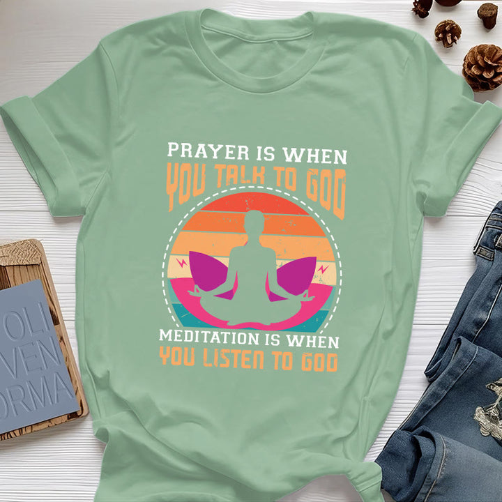 Olivenorma "La meditación es escuchar a Dios" Camiseta de yoga espiritual - Verde claro - 2XL - image 18
